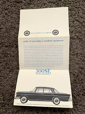 Original MERCEDES 300SE FINTAIL W112 HECKFLOSSE ADVERTISEMENT BROCHURE • $100