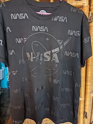 NASA Logo All Over Print Black On Black Spaceman Astronaut  Men Crewneck T Shirt • $6.99