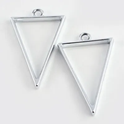£5.99 • Buy Triangle Open Bezel Setting Pendant Pressed Flower Resin Jewellery Frame Silver