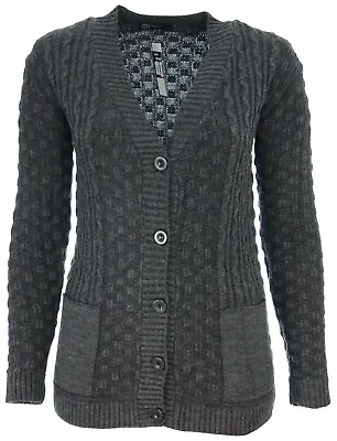 £9.95 • Buy Womens Boyfriend Button Cardi Cable Knitted Long Sleeve Cardigan Grey Textured