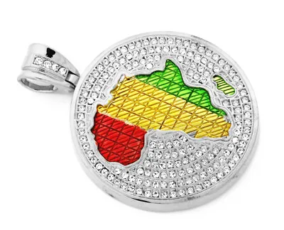 #xl Rasta Africa Medal Cz Pendant W 14k Gold Plated 20 /24 /30  6mm Cuban Kc3375 • $19.99