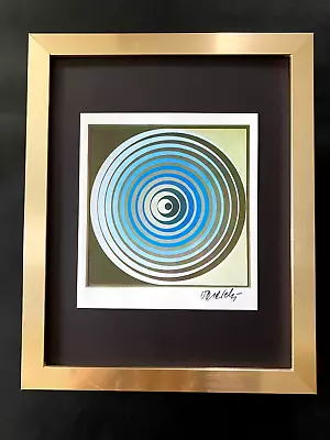 VICTOR VASARELY  PRINT FROM 1970 + SIGNED GEOMETRIC ABSTRACT +NEW FRAME 14x11in. • $149