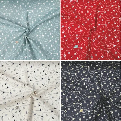 Polycotton Fabric Nautical Sailing Anchors Seagulls Lifebuoy Sea Ocean • £4.80