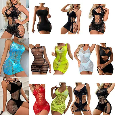 £10.03 • Buy Sexy Womens See-Through Mini Dress Bodycon Sleeveless Tight Micro Skirt Clubwear