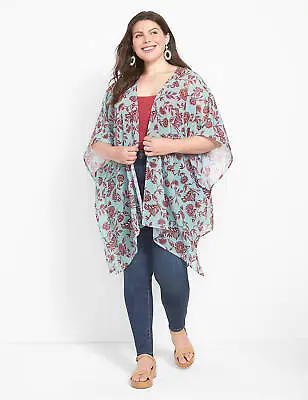 Lane Bryant One Size Floral Print Chiffon Open Front Kimono Top Green • $37.25