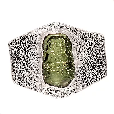 Natural Genuine Czech Moldavite 925 Sterling Silver Ring XS56 S.9 CR41924 • $18.99