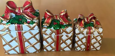 Vintage Elements Christmas Candle Set 3 Ceramic Gift Boxes Candles Are Unused • $8