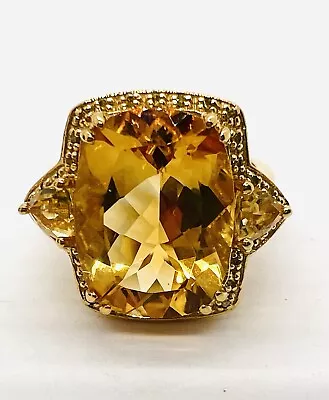 $165 • Buy Sterling Silver Vermeil 5.86ct Citrine Ring 7.3gm Sz 8.5 Vintage Jewelry