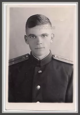 1957 ID PHOTO Seal On Back Handsome Young Man Boy Military Uniform Soviet Army • $9.99