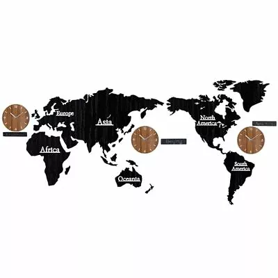 £44.38 • Buy Wall Clock 3D World Map Large Wooden Digital Clock Wood Watch Modern European