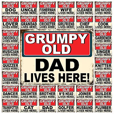 Grumpy Old Lives Here Metal Tin Sign Plaque Home Bar Man Cave Shed Garage M67 • £5.95