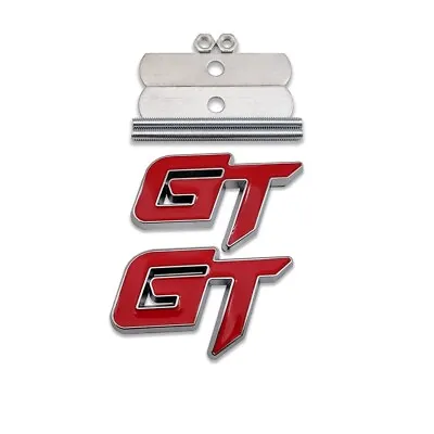 Chrome&Red Metal GT Logo Front Grille Emblem + Grand Tourer Bagde Sticker Decal • $10.99