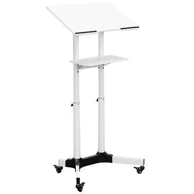 White Mobile 24  Height Adjustable Rolling Podium Lectern Laptop Workstation • $109.99