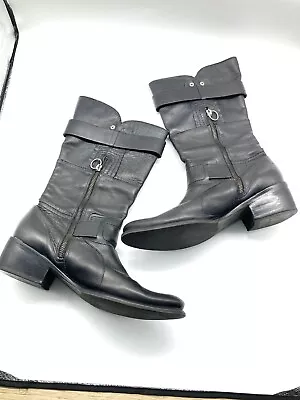 Women’s Vera Wang Lavender Black Leather Moto Boots Size 41 • $58