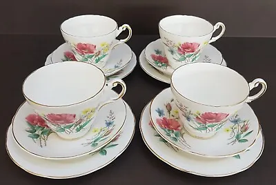 £24.99 • Buy Regency Fine English Bone China Tea Cup Trios X 4 Pink Yellow Floral 
