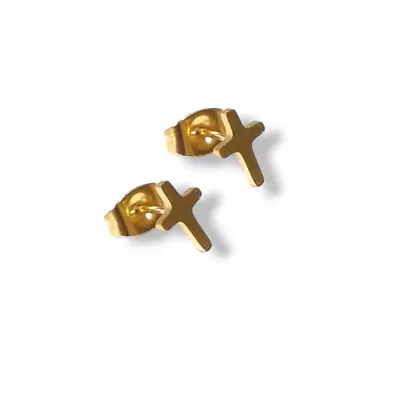 18ct Gold-Plated Mini Cross Stud Earrings • £6.29