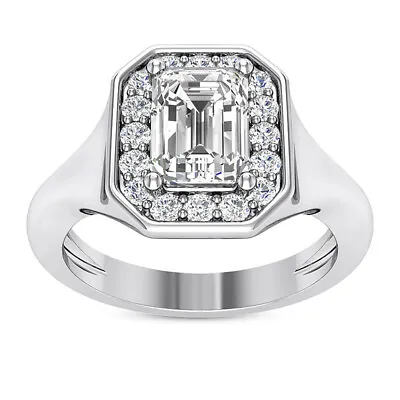 £3746.03 • Buy Classic Halo 1.41 Carat F SI1 Emerald Cut Diamond Ring 14k White Gold Treated