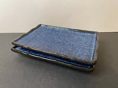 Vintage (2) Sushi Roll Dish Plate Set Dark Blue Stoneware Rectangle 8” X 6” • $19.99