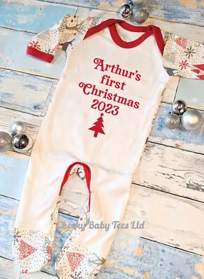 Personalised First 1st Christmas Baby Sleepsuit Baby's 1st Christmas Baby Grow • £12.99