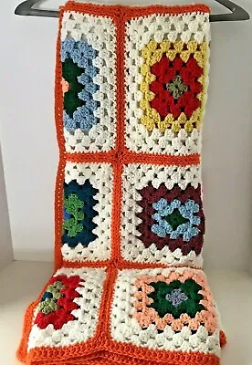 Vintage Handmade Granny Square Afghan Crochet Throw Blanket 75  X 62  Home Decor • $76.49
