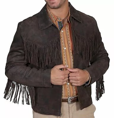 Western Suede Jacket - Men's Native American Cowboy Jacket Fringe Leather Jacket • $119.99