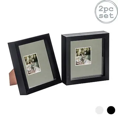 £11.99 • Buy 2x 3D Box Photo Frames Picture Display 6 X 6  With 2 X 2  Mount Black/Grey