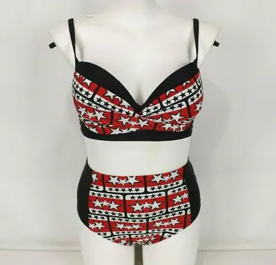 £16.05 • Buy Bikini Black Red White Stars Stripes Padded Full Brief New Size L Fit 14 16