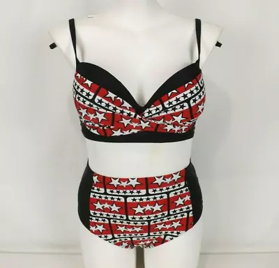 £16.05 • Buy Bikini Black Red White Stars Stripes Padded Full Brief New Size L Fit 14 16