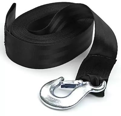 Boat Winch Strap With Hook 2  X 20ft 10000lb Maximum Break Pull Safety Black NEW • $14.79