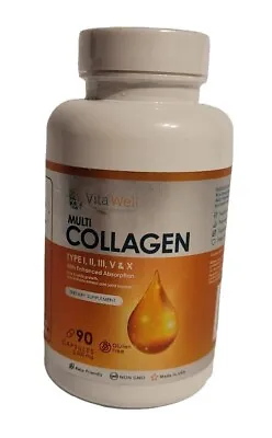 VitaWell Multi Collagen 5 Types I II III V & X 90 Caps 3300mg Exp 02/25 • $22.99