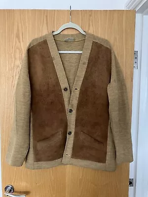 Vintage Mustard Wool/Leather Cardigan • £5