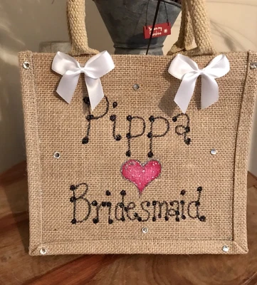 £5 • Buy Personalised Wedding Party Bride Bridesmaid Flower Girl MOB Gitter Jute Bag