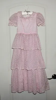 Vintage Girls Dress Ruffled Tiered Party Dress Pink White Flowers Stacked Tween • $39.40