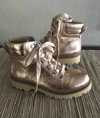 Circus Sam Edelman KINSLEY Rose Gold Metallic Hiker Ankle Combat Boot US 8 VGUC • $34.99