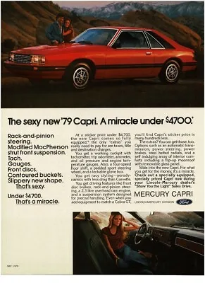 1979 MERCURY Capri Red 2-door Coupe Vintage Print Ad • $8.95