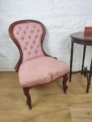 Victorian Nursing Chair Castors Button Back Pink Cabriole Legs Postage Available • £80