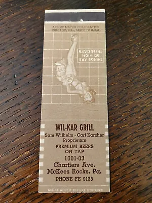 Vintage Matchbook: Wil-Kar Grill McKees Rocks PA • $5.99