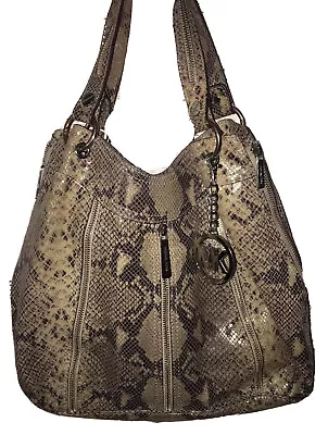 Michael Kors Handbag Leather Python Snake Shoulder Satchel Screw Silver MK • $69.99