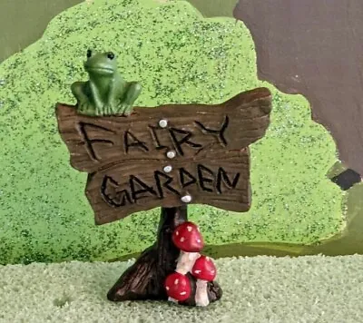 Frog Mushroom Fairy Garden Sign Stake Wood Look Fairy Garden Miniature NEW • $6.95