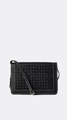 Zara Black Plaited Real Leather Crossbody Bag Contrast Topstitching • £60