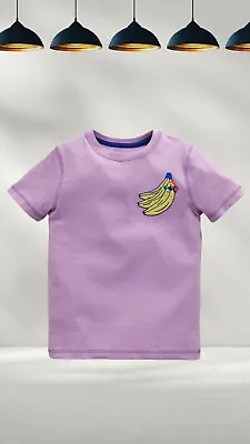 Ex Mini Boden Boy's Washed Superstitch T-shirt In Lupin Purple Bananas (Defect) • £8.99