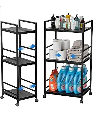 3 Tier Retractable Storage Shelving Unit With Wheels & Leveling Feet • £21.99