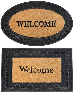 £29.49 • Buy Coir Fibre Welcome Mat Rubber Frame & Base Entrance Scraper Mat 75cm X 45cm