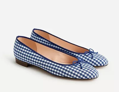 J Crew Kiki Gingham Blue White Ballet Flats Sz 5.5 Women Shoes • $32