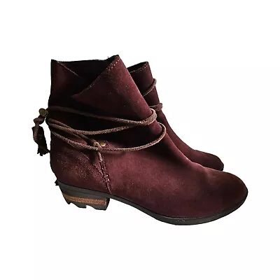 Sorel Boots Womens 10 Farah Short Ankle Booties NL2682-628 Burgundy Suede • $60