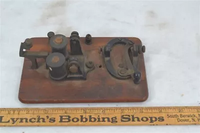 Antique Telegraph Key Morse Code Wood Metal Base 4.5x7 In Original  • $59