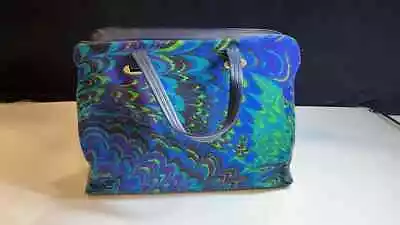 1960’s 1970’s Mod Abstract Peacock Print Overnight Bag Or Purse Handbag • $58