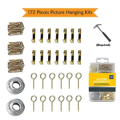 172pk Picture Hanging Kit Set Hooks Nails Wire Photo Frame Mirror Wall Art • £3.35