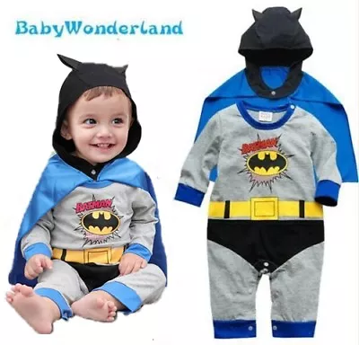 Baby Boy Batman 2PCS Long Sleeves One Piece Jumpsuit + Cape Costume Clothes 0-2Y • $23.95