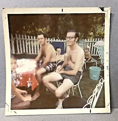 Vintage Found Photo Men Shirtless Backyard BBQ Pool Party 1971 • $6